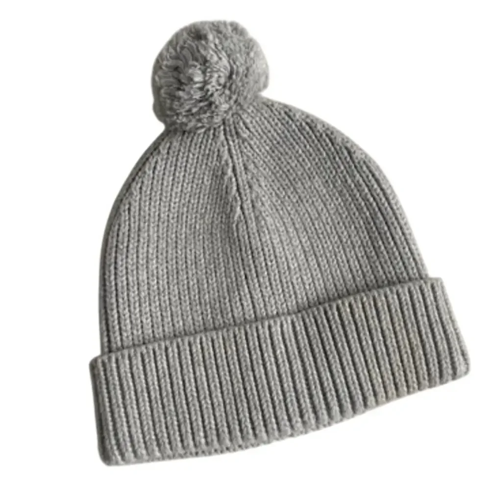 Jamie Kay Simple Rib Beanie Pom Pom Hat - Pale Blue Grey - O/S